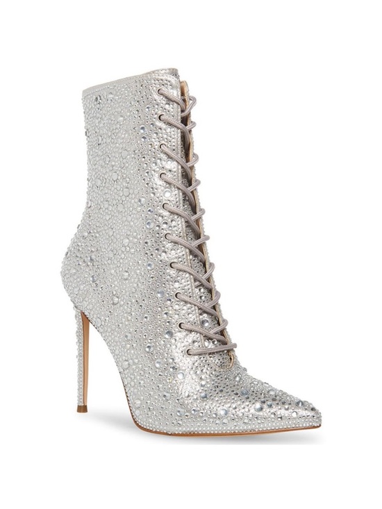 Steve Madden Shoes - Steve Madden Valency Silver Crystal Lace-Up Stiletto Ankle Boot Size 9